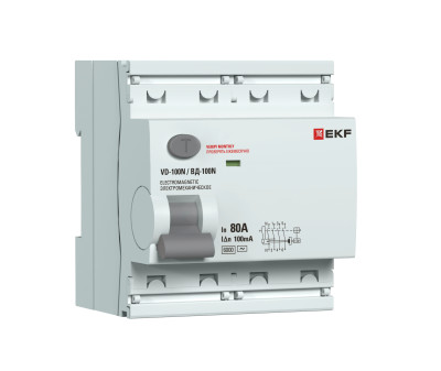 Выключатель дифференциального тока 4п 80А 300мА тип AC 6кА ВД-100N электромех. PROxima EKF E1046M80300