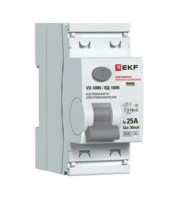 Выключатель дифференциального тока 2п 25А 30мА тип AC 6кА ВД-100N электромех. PROxima EKF E1026M2530