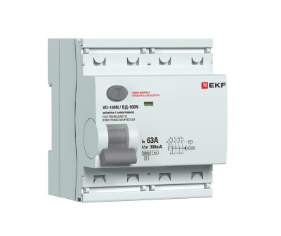 Выключатель дифференциального тока 2п 63А 300мА тип AC 6кА ВД-100N (S) электромех. PROxima EKF E1026MS63300