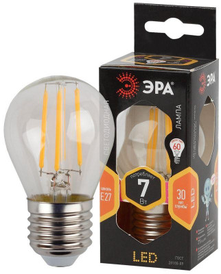 Лампа светодиодная филаментная F-LED P45-7W-827-E27 Е27 / Е27 7Вт шар тепл. бел. Эра Б0035591