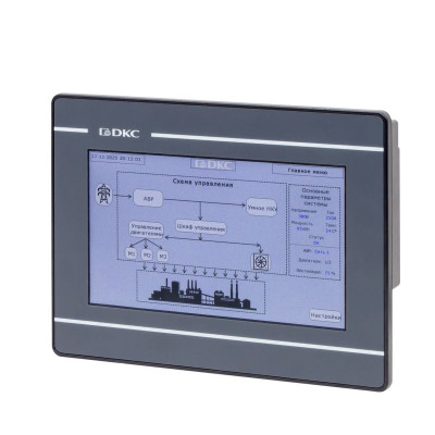 Панель промышленная операторская диагональ 7дюйм 1677М цветов дисплей TFT разрешение 800х480 px порты: 2 COM 1 Micro USB 1 USB 1 Ethernet DKC H1000-T070E