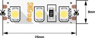 Лента светодиодная стандарт 3528 120LED/м 9.6Вт/м желт. 12В IP20 со скотчем 3М (уп.5м) SWG Standard 00-00009246