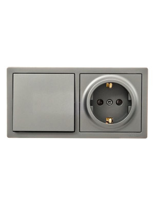 Блок ОП LETO (1-кл. выключатель + 1-м розетка с заземл.) горизонт. платина LEZARD 752-3500-170BAP