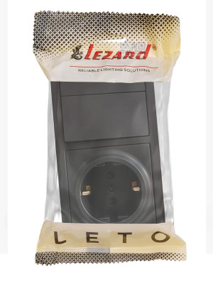 Блок ОП LETO (2-кл. выключатель + 1-м розетка с заземл.) горизонт. черн. бархат LEZARD 752-4200-170BKP