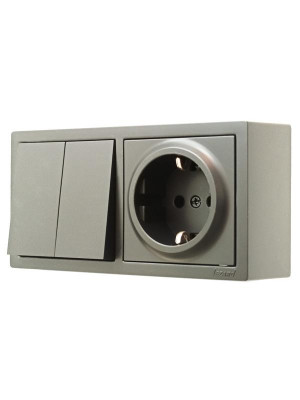 Блок ОП LETO (2-кл. выключатель + 1-м розетка с заземл.) горизонт. платина LEZARD 752-3500-170BKP