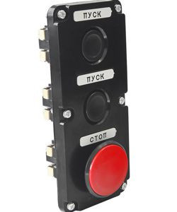 Пост управления ПКЕ 112-3 У3 10А 660В 3 элемента цилиндр и красн. гриб в нишу IP40 черн. Электротехник ET519055