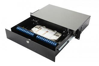 Панель оптическая 47F-48 19дюйм 2U выдвижная корпус на 48 адаптеров 32 симплекс SC адаптера OS2 Eurolan 47F-48-S2-SC-32-11BL