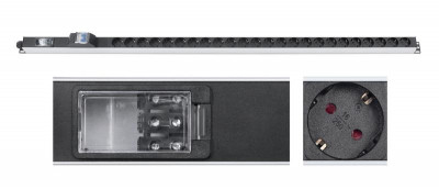Блок розеток для 19дюйм шкафов PDU-32-24S-B-T вертик. 24 розетки Schuko 32А автомат защиты алюм. корпус клем. колодка Cabeus 9544c