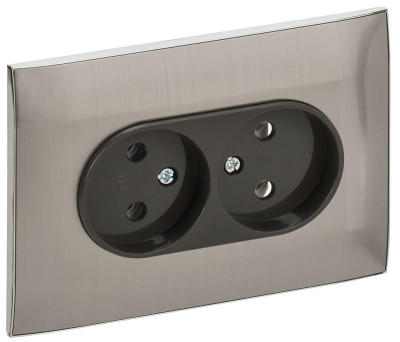 Розетка 2-м SKANDY 10А без заземл. без защ. шторок в сборе SK-R10N никель IEK SK-R20-10-K50-F