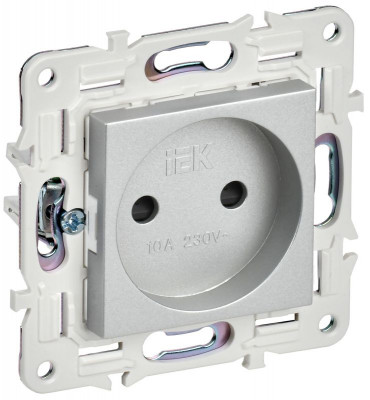 Розетка SKANDY 10А без заземл. защ. шторки SK-R01S серебр. IEK SK-R13-10-K23