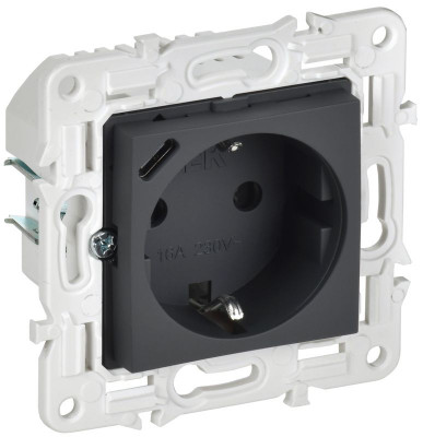 Розетка SKANDY 18Вт 16А с заземл. защ. шторки с USB C SK-R17G графит IEK SK-R14-16-U14-018-K53