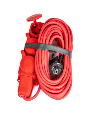 Удлинитель на каучуковой колодке 3х10м 16А IP44 250В 4кВт каучук КГ 3х2.5 красн. УХз16 Россия КОСМОС YKsm10m-3g(16A)KG-R