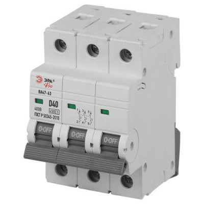 Выключатель автоматический 3п D 40А 4.5кА ВА47-63 PRO ЭРА Б0059481