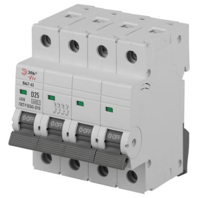 Выключатель автоматический 4п D 25А 4.5кА ВА47-63 PRO ЭРА Б0059486