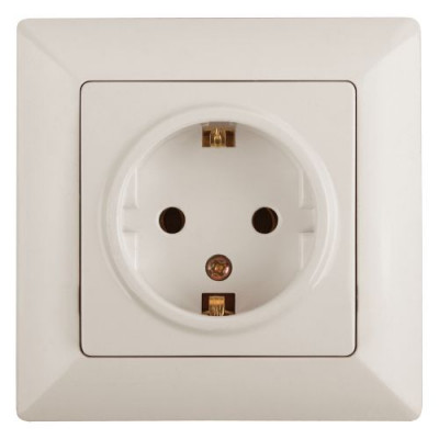 Розетка 1-м СП Solo 4-206-02 16А IP20 250В 2P+E Schuko с заземл. защ. шторки слон. кость Intro Б0053682