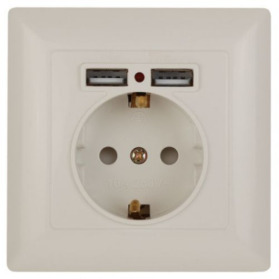 Розетка 1-м СП Solo 4-410-02 16А IP20 250В 2хUSB P+E Schuko с заземл. защ. шторки слон. кость Intro Б0053714