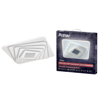 Люстра потолочная светодиодная диммируемая TREIA пульт ДУ 3 режима 490х490х70мм 142Вт 51кв.м бел. Ritter 52225 6