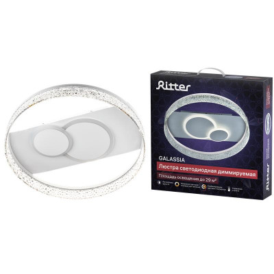 Люстра потолочная светодиодная диммируемая GALASSIA с ДУ 3 режима 500х95 78Вт 2700К+6400К/4200К/6400К+2700К 29кв.м бел. Ritter 51576 4