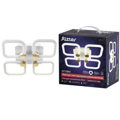 Люстра потолочная светодиодная диммируемая OTTIMO Алиса с ДУ 3 режима 380х380х90 84Вт 2700К/4200К/6400К 38кв.м бел./зол. Ritter 51615 0