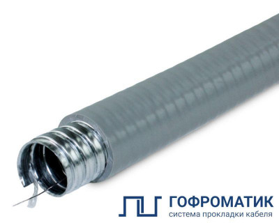 Металлорукав в ПВХ изоляции МПГ нг толстостенный 15 d15мм с протяжкой сер. (уп.50м) ГОФРОМАТИК zeta42851