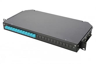 Панель оптическая 47C-24 19дюйм 1U фикс. корпус на 24 адаптера 2 дуплекс LC адаптера OM3 Eurolan 47C-24-30-2L-02-11BL