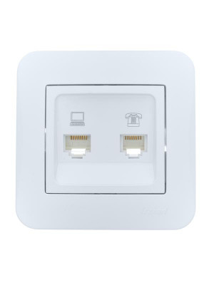Розетка компьютерная+телефонная 2-м СП ASTI RJ45 + RJ11 в сборе бел. LEZARD 7081-0202-143