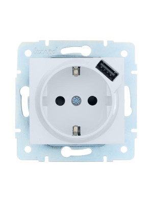 Розетка 1-м СП ASTI 16А IP20 с заземл. с заряд. устройством USB механизм бел. LEZARD 7081-0288-181