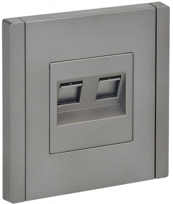 Розетка компьютерная 2-м RJ45 кат.5E FORTE&PIANO FP533 сталь IEK FP-K20-1-K46
