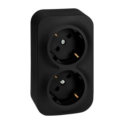 Розетка 2-м ОП Quteo 16А IP20 250В 2х2P+E с заземл. защ. шторки черн. матов. IEK 782475