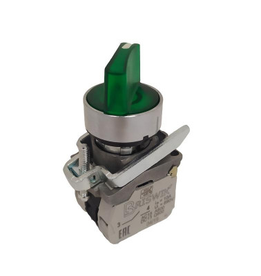 Переключатель КПЕ-3111-РЛС УХЛ3 1НО+1НЗ 10А IP40 220В рукоятка на 2 положения с самовозвратом с индикацией метал. осн. d посадочного отверст. 22мм зел. ЭЛЬКОМ A8012-34129634