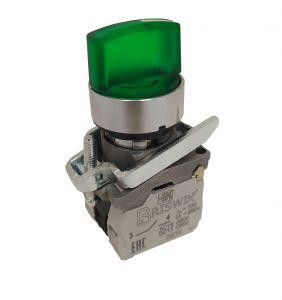 Переключатель КПЕ-2111-РЛС УХЛ3 1НО+1НЗ 10А IP40 24В рукоятка на 3 положения с фиксацией с индикацией метал. осн. d посадочного отверст. 22мм зел. ЭЛЬКОМ A8012-02839794