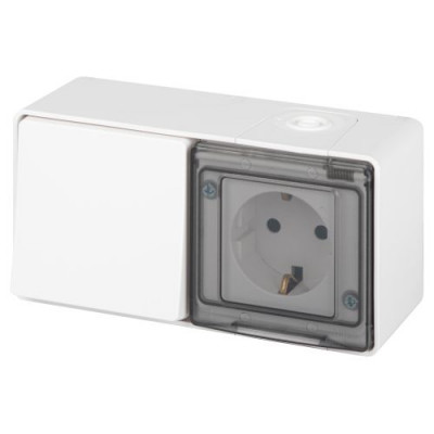 Блок розетка с выключателем Эксперт 11-7501-01 IP55 16А (10AX)-250В ОУ бел. Эра Б0063288