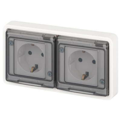 Розетка Эксперт 11-2523-01 2х2P+E гориз. IP55 16А-250В СУ бел. Эра Б0063276