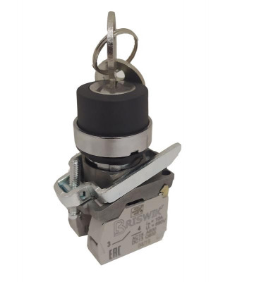 Переключатель КПЕ-1511-КС УХЛ2 1НО+1НЗ 10А IP54 ключ на 2 положения с фиксацией метал. основание d посадочного отверст. 22мм черн. ЭЛЬКОМ A8012-82693164