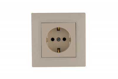Розетка 1-м Karea RIZZ с заземл. керамика крем Makel 88010008