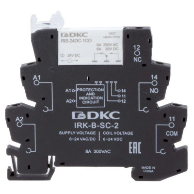Реле интерфейсное 1CO ком. ток 6А AgSnO2 напряжение 12В AC/DC винтовые клеммы DKC IRK-12UC-1CO