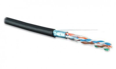 Кабель витая пара экранир. F/UTP кат.6 4 пары 23 AWG (4х2х0.58мм) ОЖ общий экран-фольга LSZH нг(A)-HF FUTP4R-C6-S23-OUT-LSZH-BK-305 черн. (уп.305м) Hyperline 535853