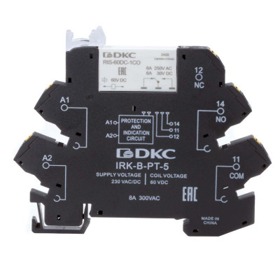 Реле интерфейсное 1CO ком. ток 6А AgSnO2 напряжение 230В AC/DC push-in клеммы DKC IRK-230UC-1CO-PT