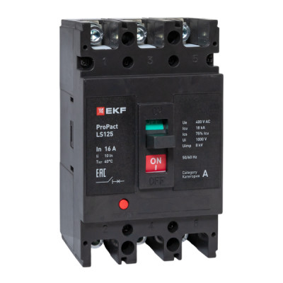 Выключатель автоматический 3п 16А 18кА LS125 ProPact EKF mccb-125-18-3-16-ls