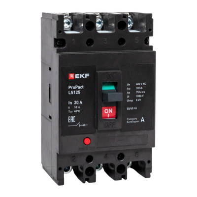 Выключатель автоматический 3п 20А 18кА LS125 ProPact EKF mccb-125-18-3-20-ls