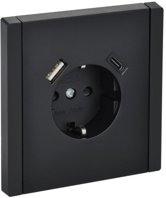 Розетка FORTE&PIANO FP147 16А USB A+C 18Вт с заземл. защ. шторки винт. крепл. черн. IEK FP-R14-16-U22-018-K02