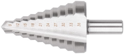 Сверло ступенчатое HSS (Р6М5) по металлу 9 ступеней 9-36мм FIT 36399