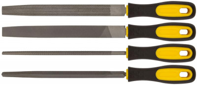 Набор напильников прорезинен. ручка набор 4 шт (трехгранный плоский круглый полукруглый ) 200мм FIT 42596