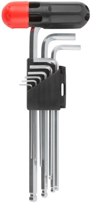 Набор ключей шестигранных длинные с шаром (15-10мм) CrV 9шт с пластик.Т-обр.ручкой FIT 64198