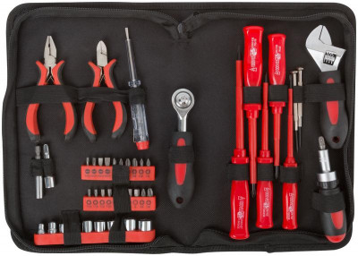 Набор инструмента 45шт (отвертки биты ключ разводной пасс.-мини) матерчатый чехол FIT 65140