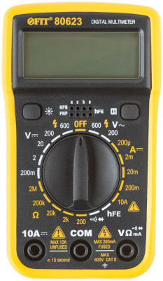 Мультиметр 0.1 мВ-600В; 0.1В-600В; 1 мкА-10 А; 0.1 Ом-2 МОм; коробка FIT 80623