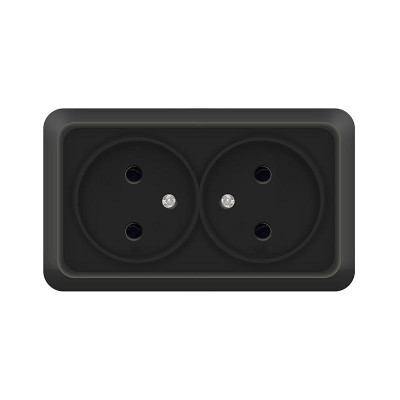 Розетка 2-м ОП Олимп 16А IP20 без заземл. черн. Universal 2215