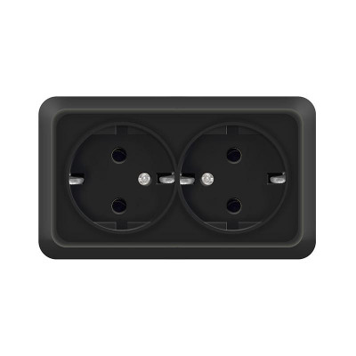 Розетка 2-м ОП Олимп 16А IP20 с заземл. черн. Universal 2216