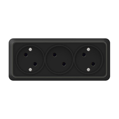 Розетка 3-м ОП Олимп 16А IP20 без заземл. черн. Universal 2217