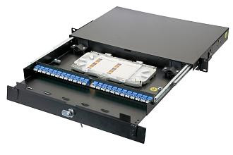 Панель оптическая 19дюйм 1U выдвижная корпус на 24 адаптера 6 дуплекс LC адаптеров OS2 Eurolan 47D-24-S2-2L-06-11BL